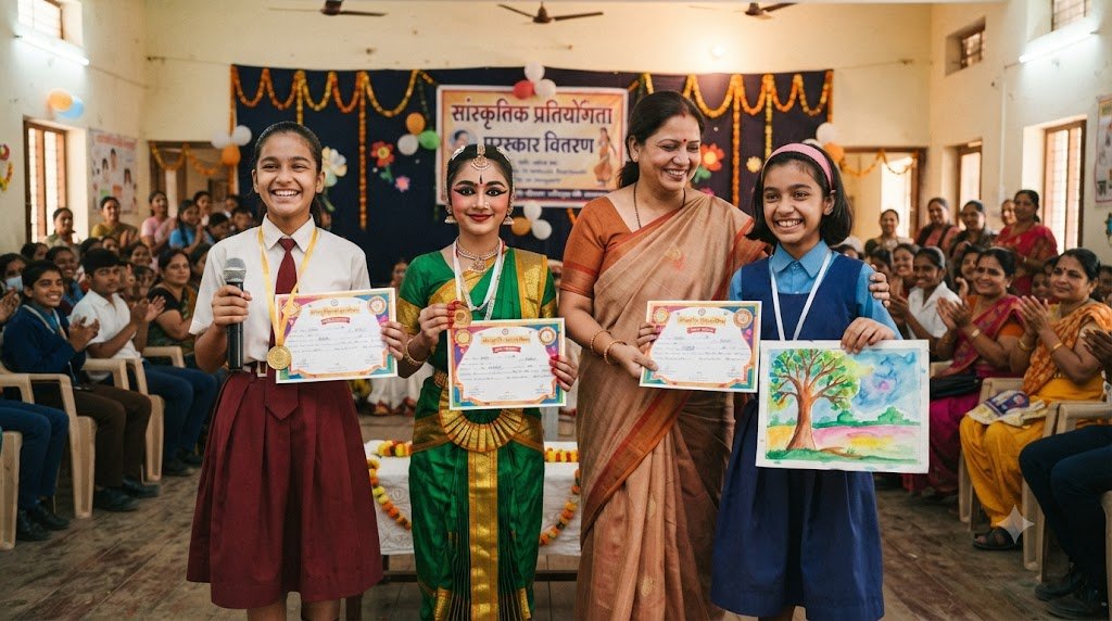 बुरहानपुर की प्रतिभाशाली बच्चियों को उपलब्धियों के लिए सम्मानित करते हुए।