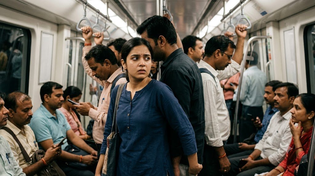 भीड़भरी बस में अनचाहे स्पर्श और व्यक्तिगत सुरक्षा के प्रति जागरूक यात्री