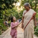 दादी के आँचल का सिरा पकड़े पार्क में चलती छोटी पोती