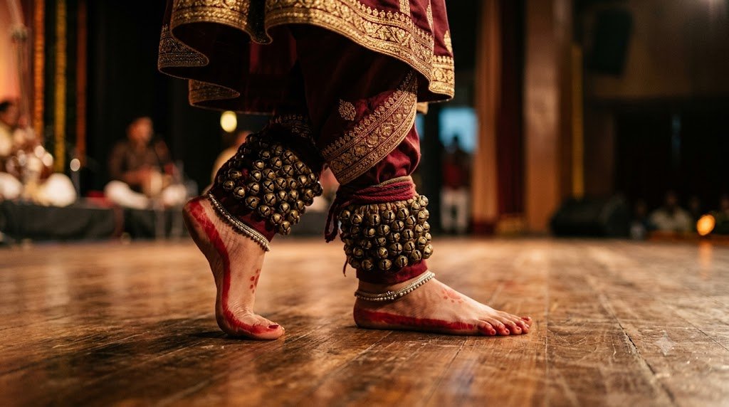 कथक नृत्यांगना के पैरों में बँधे घुँघरू