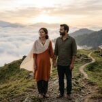 बादलों के पार एक शांत प्रेमिल दुनिया का सपना देखते प्रेमी युगल का यथार्थवादी दृश्य