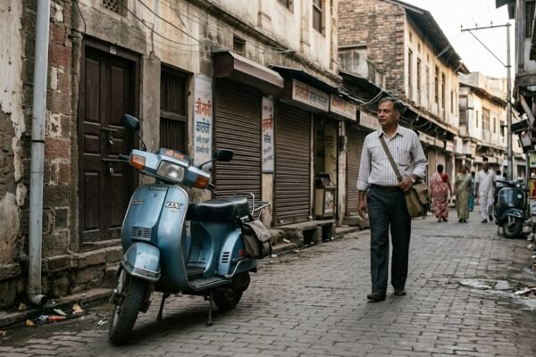 पुराने इंदौर की सड़क पर खड़ी काइनेटिक होंडा और पत्रकारिता के दिनों की यादें