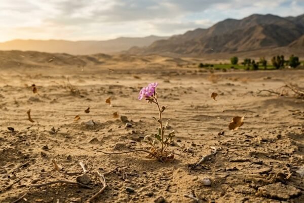 विपरीत हवाओं में उड़ते फूल का प्रतीकात्मक दृश्य
