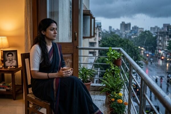 बारिश के बीच नई जिंदगी के बारे में सोचती मेघा