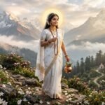 श्वेत वस्त्र धारण किए जपमाला और कमंडल के साथ माँ ब्रह्मचारिणी का दिव्य स्वरूप