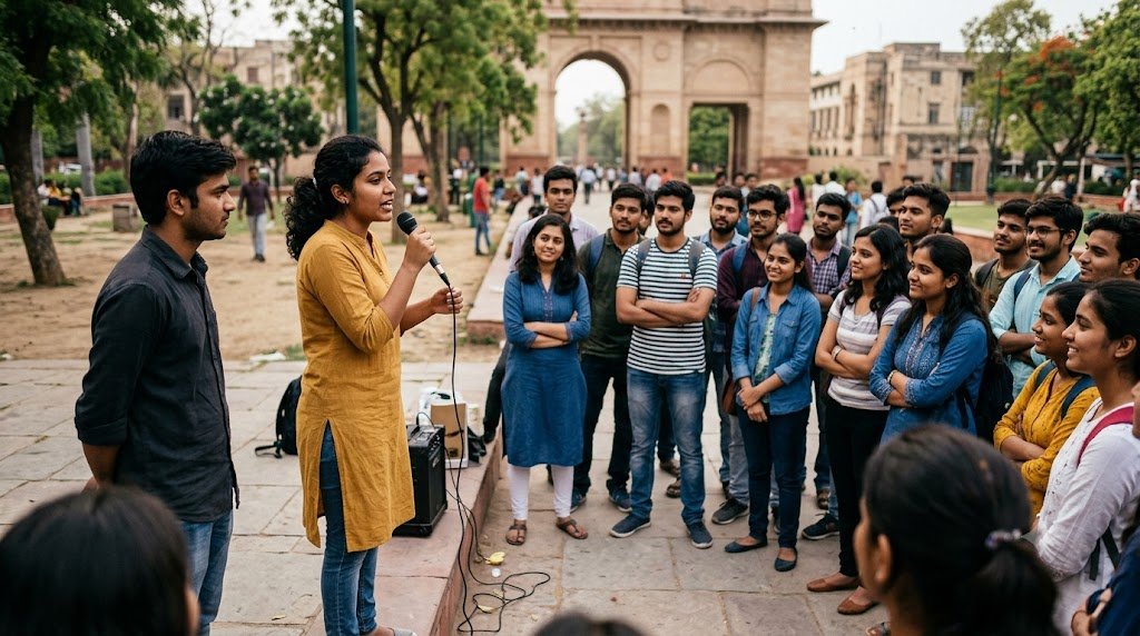जनता की आवाज़ और एकता का संदेश देती हिंदी कविता आवाज़ का प्रतीकात्मक चित्र